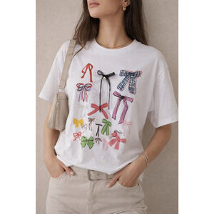 Aelfric Eden Layered Playful Bow Tee Shirt White Medium Graphic Y2K Streetwear